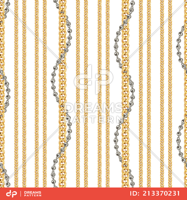 Seamless Trendy Pattern of Golden and Silver Chains Designed for Textile Prints.