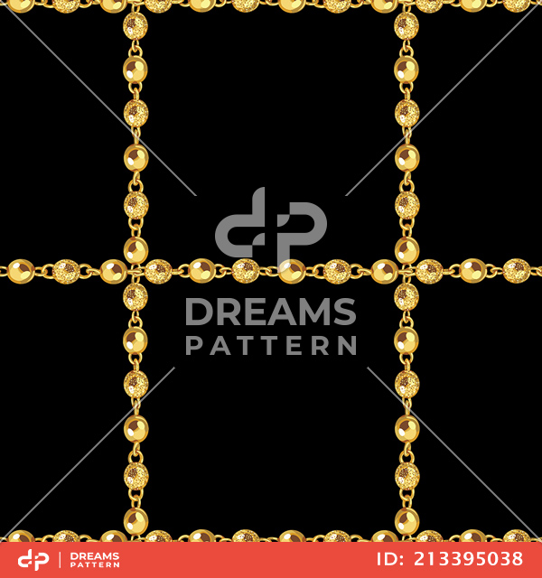 Seamless Golden Chains on Black. Repeat Design Ready for Textile Prints.