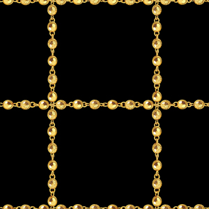 Seamless Golden Chains on Black. Repeat Design Ready for Textile Prints.