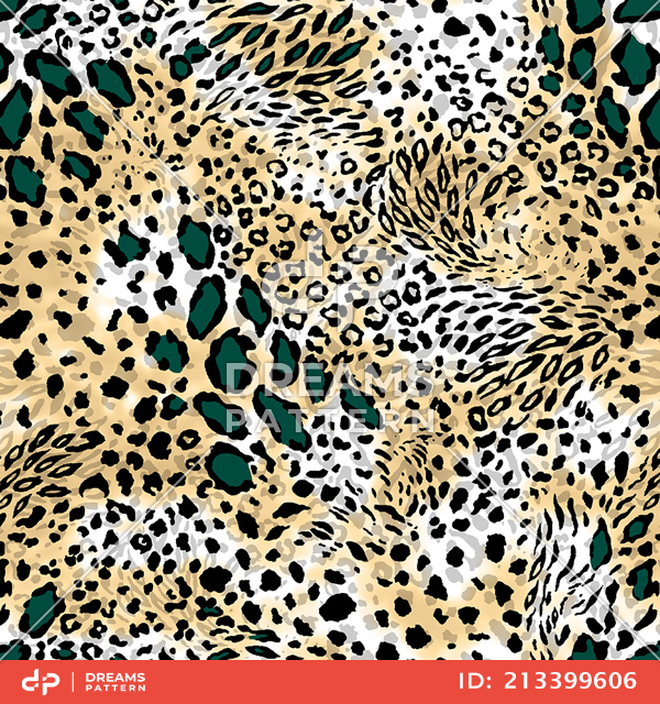 Seamless Wild Skin Pattern. Mix of Tiger, Jaguar and Leopard Print Ready for Textile.