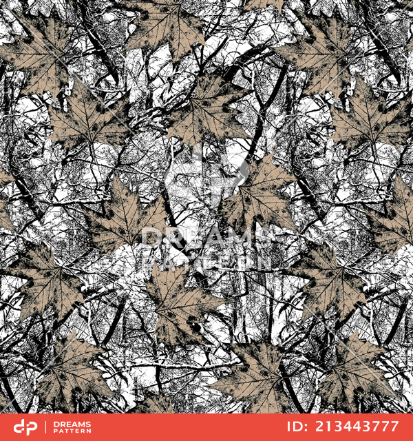 Seamless Pattern of Branch and Autumn Leaves, Repeated Design Ready for Textile Prints.