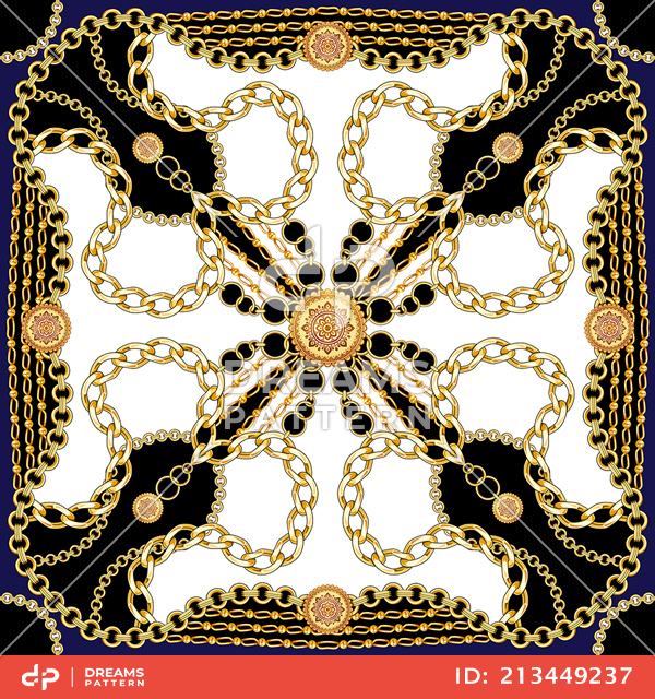 Seamless Golden Chains Pattern, Trendy Repeating Scarf for Textile Print.