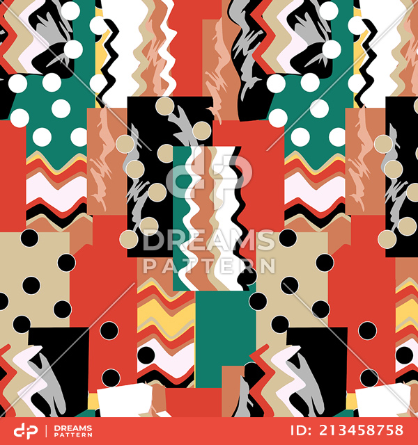 Seamless Modern Abstract Pattern, Colorful Squares and Circles Ready for Textile Prints.