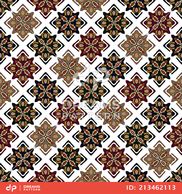 Classic Seamless Colorful Ethnic Pattern on White Background.