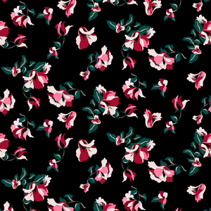 Trendy Seamless Pattern with Flowers on Black Background, Ready for Textile Prints.