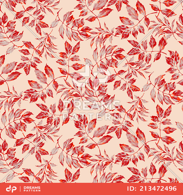Seamless Leaves Pattern on Beige Background, Modern Style Ready for Textile Prints.