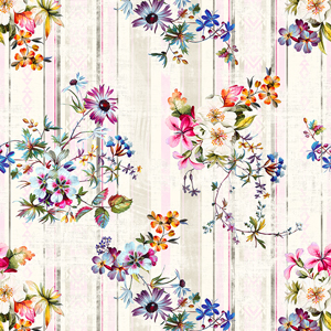 Seamless Colorful Floral Pattern with Lines, Ready for Fabric Textile Prints.