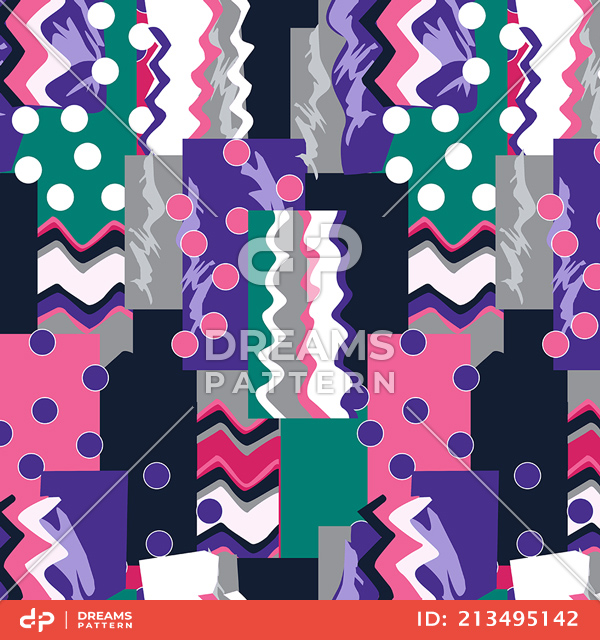 Seamless Modern Abstract Pattern, Colorful Squares and Circles Ready for Textile Prints.