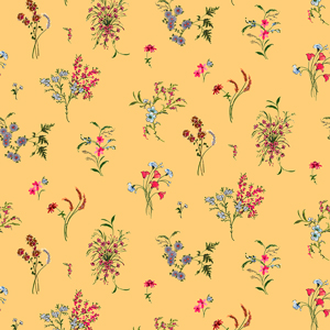 Seamless Beautiful Arrangement Floral Pattern with Leaves on Yellow Background.