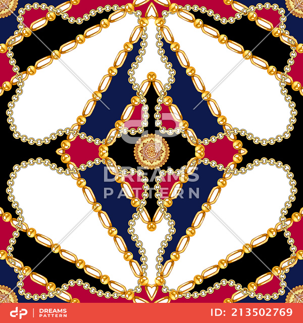 Seamless Golden Chains Pattern, on Colored Background. Ready for Textile Print.
