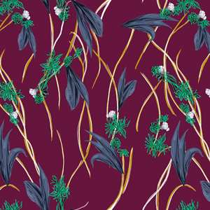 Modern Design for Fashion, Seamlees Hand Drawn Flowers with Leaves on Fuchsia.