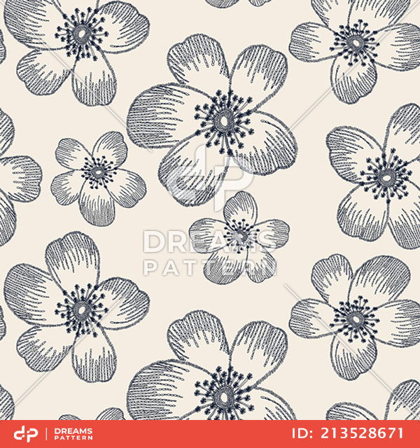 Seamless Embroidery Flowers Pattern. Fashion Art for Clothes, T-shirt and Textile.