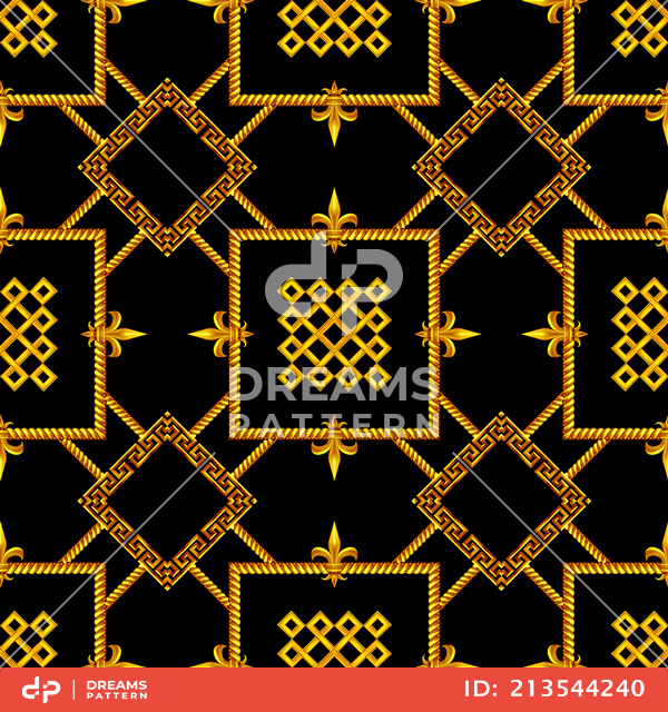 Luxury Versace Pattern with Golden Motifs on Black Background. Ready for Textile Prints.