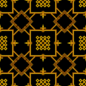 Luxury Versace Pattern with Golden Motifs on Black Background. Ready for Textile Prints.