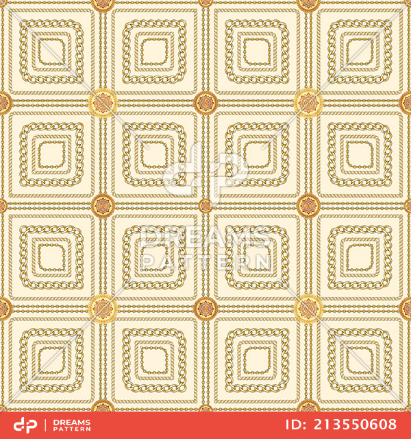 Seamless Golden Chains Pattern, on Beige Background. Ready for Textile Print.