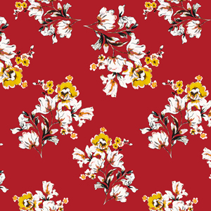 Seamless Hand Drawn Flowers with Leaves On Red, Designed for Fabric Textile.