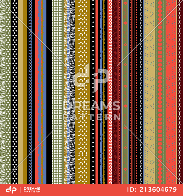 Seamless Mix Stripes and Dots, Colored Lined Pattern Ready for Textile Prints.