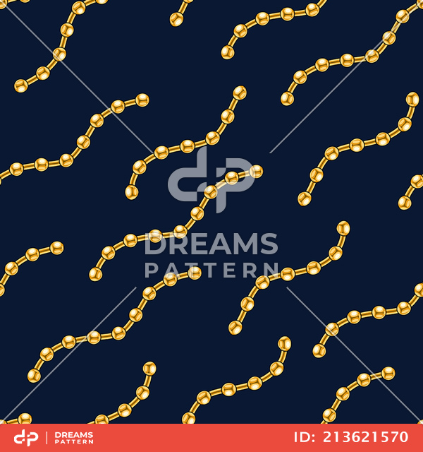 Seamless Golden Chains, Luxury Pattern on Dark Blue Background.