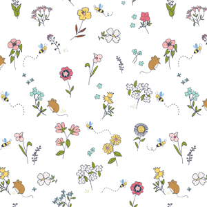 Seamless Design of Small Garden Flowers with Bees and Rats Ready for Textile Prints.