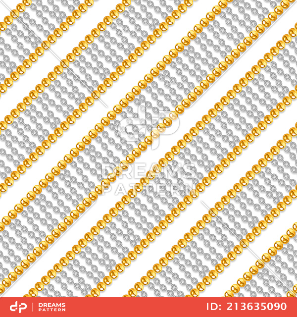 Seamless Pattern of Golden Chains Designed with diagonal form Ready for Textile Prints.