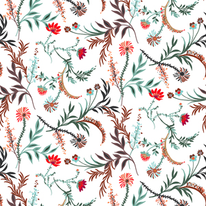 Seamless Hand Drawn Floral Pattern, Colored Flowers Ready for Textile Prints.