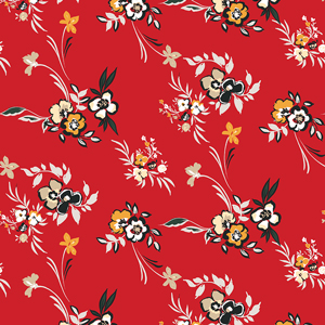 Seamless Floral Pattern, Beautiful Hand Drawn Flowers with Leaves on Red Background.