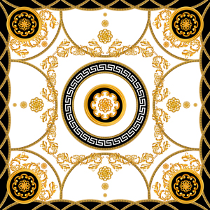 Luxury Scarf Design for Silk Print. Golden Baroque with Chains on White Background.