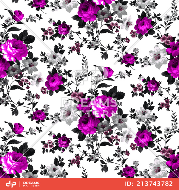 Beautiful Seamless Watercolor Floral Pattern, Small Flowers on White Background.