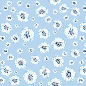Small Hand Drawn White Flowers, Seamless Spring Pattern on Light Blue Background.