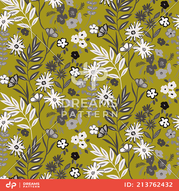 Seamless Modern Hand Drawn Floral Pattern, Elegant Design for Fashion Prints.