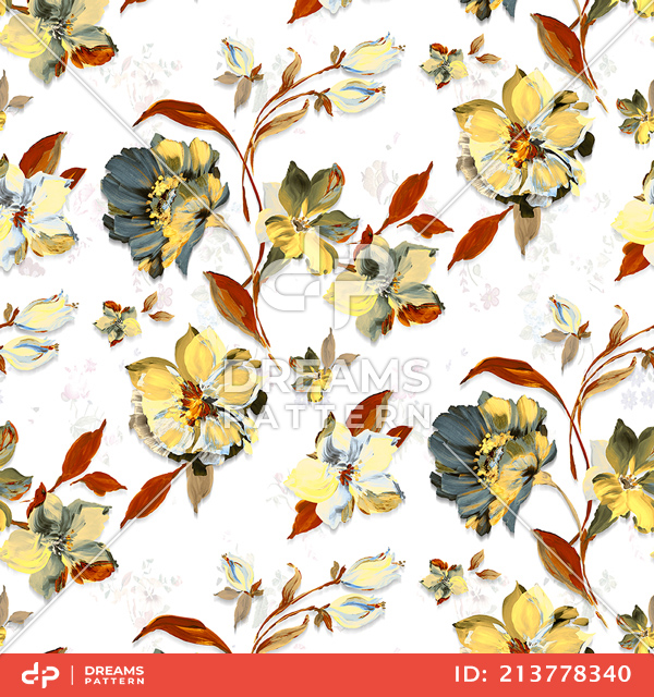 Seamless Watercolor Floral Design on White Background Ready for Textile Prints.