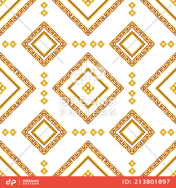 Luxury Versace Pattern with Golden Motifs on White Background. Ready for Textile Prints.