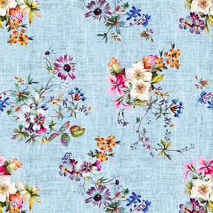 Seamless Colorful Floral Pattern, Ready for Textile Prints on Blue Background.