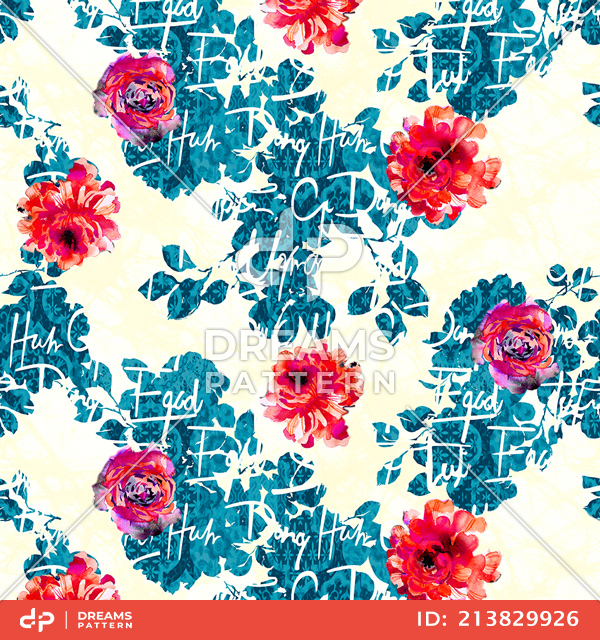 Seamless Floral Design, Textured Pattern with Hand Writing, Ready for Textile Prints.