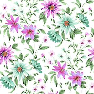 Seamless Watercolor Floral Design with Leaves on White Background.