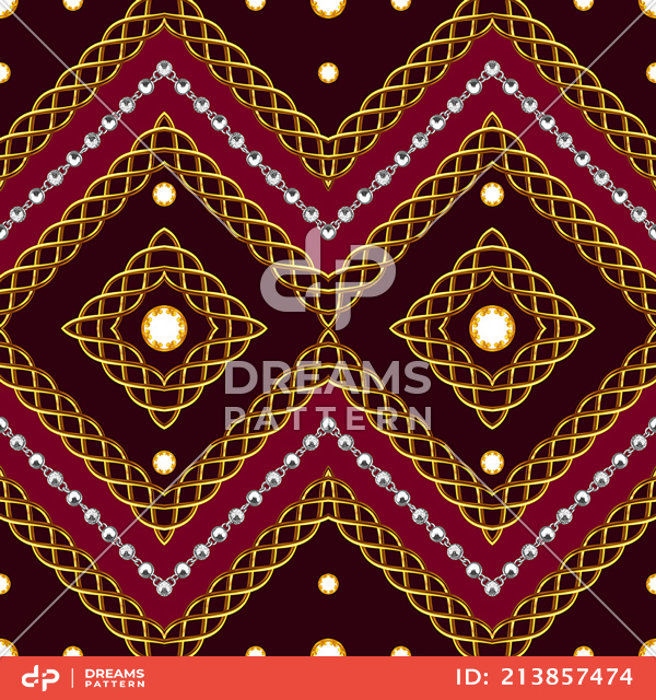 Seamless Symmetric Pattern of Golden Baroque with Chains, Ready for Textile Prints.