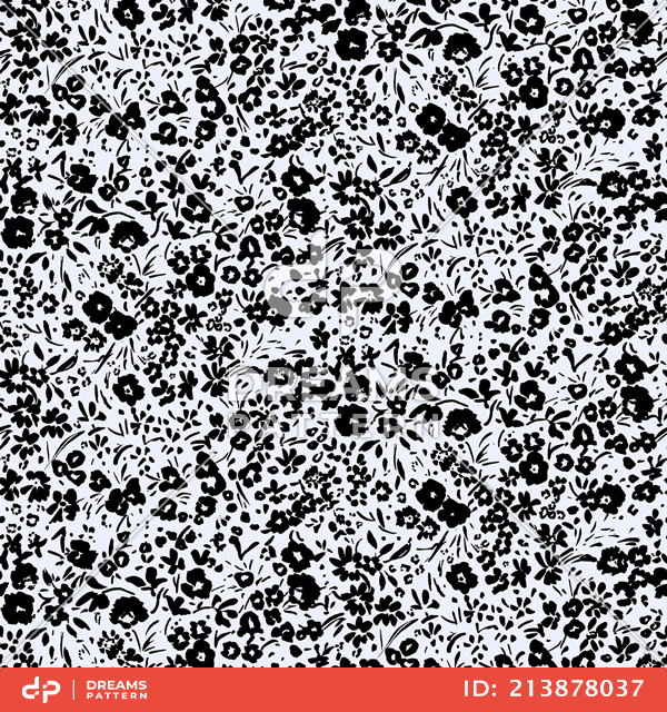 Seamless Pattern of Black Floral on Light Background Ready for Textile Prints.