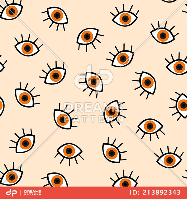 Seamless Eyes Pattern on Beige Background, Geometric Design Ready for Textile Prints.