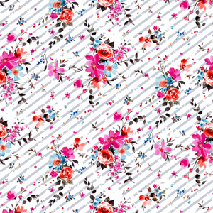 Seamless Watercolor Floral Pattern with Lines, Hand Painted Illustration For Textile Prints.