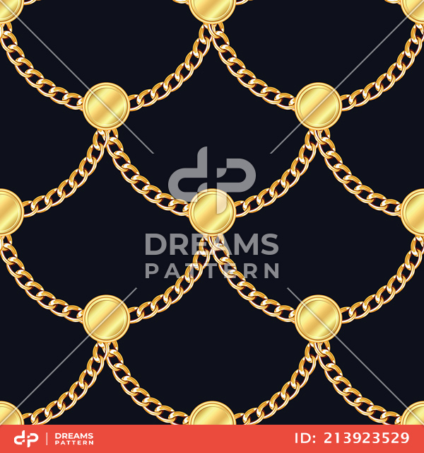 Seamless Luxury Golden Motifs with Chains, Ready Pattern for Textile Prints.