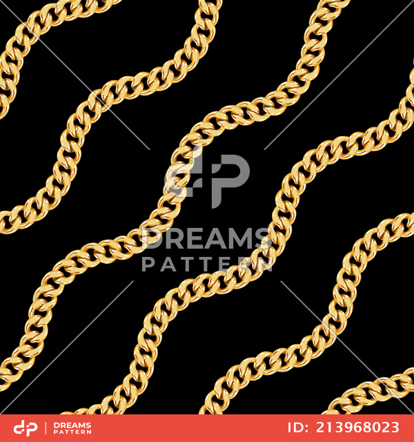 Seamless Pattern of Golden Chains. Curved Waves, Designed with diagonal form.