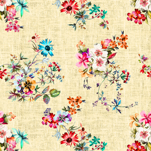 Seamless Colorful Floral Pattern, Ready for Textile Prints on Yellow Background.