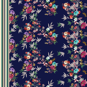 Floral with Stripes Pattern, Long Dress Design Seamless by One Side Ready for Textile Prints.