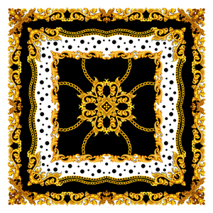 Luxury Scarf Design with Golden Chains and Baroque, Jewelry Shawl Pattern.