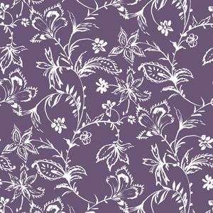 Seamless Hand Drawn Flowers with Leaves. Repeating Pattern on Purple Background.