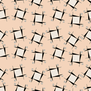 Seamless Pattern with Black and White Shapes on Peach Colored Background.