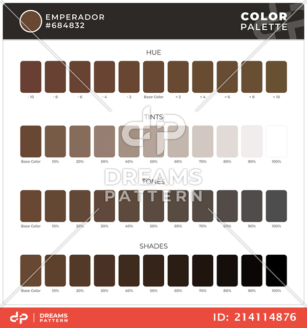 Emperador / Color Palette Ready for Textile. Hue, Tints, Tones and Shades Guide.