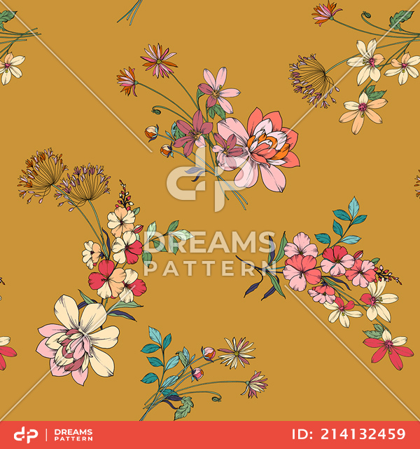 Seamless Floral Pattern in Vintage Style, Gentle Summer Flowers Ready for Textile Print.