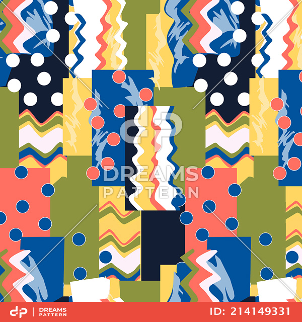 Seamless Modern Abstract Pattern, Colorful Squares and Circles Ready for Textile Prints.