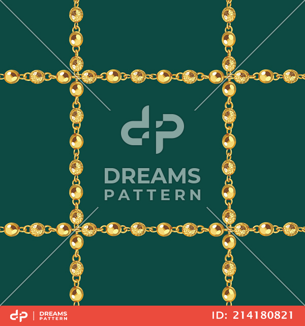 Seamless Golden Chains on Green. Repeat Design Ready for Textile Prints.